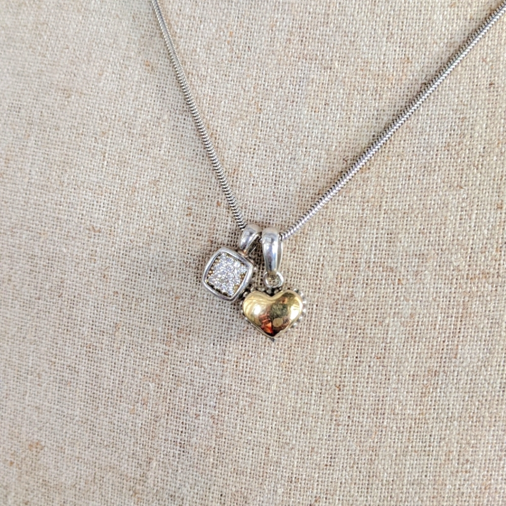 LAGOS Caviar 925 Necklace w. 18k/Pink Sapphire Reversible Heart + Diamond Charms